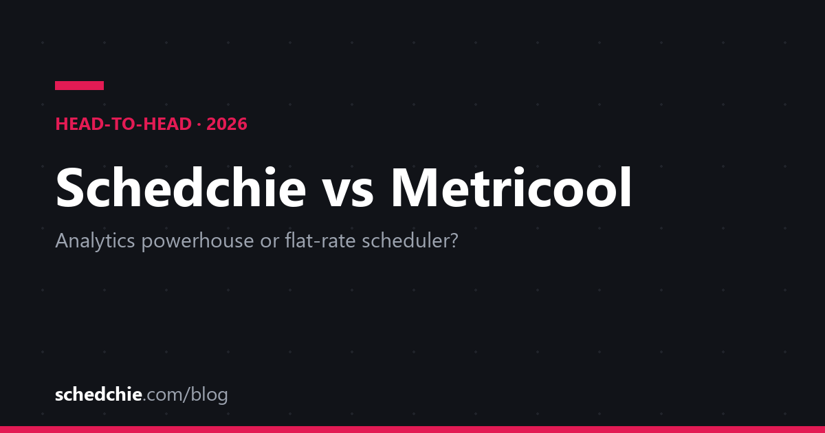 Cover card: Schedchie vs Metricool 2026 head-to-head comparison