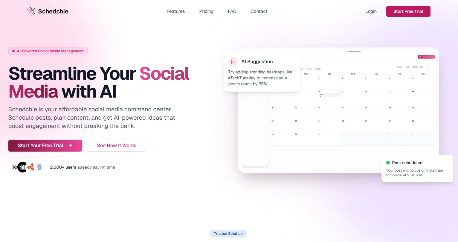 Schedchie dashboard with the scheduling calendar and connected social accounts